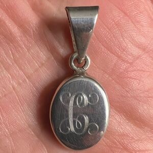 925 Sterling Silver Oval 3/4” Pendant Engraved “C”